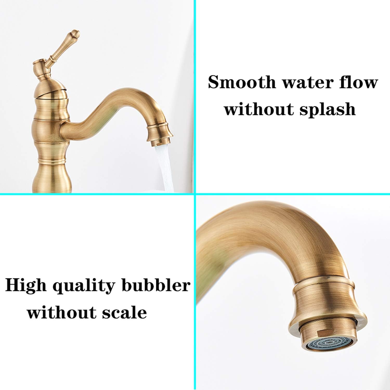 Rozin Antique Brass Bathroom Sink Tap Brass Single Hole Deck Mounted Basin Mixer Wash Sink Tap, Antique Brass Short Basin Mixer, Short - Image 3