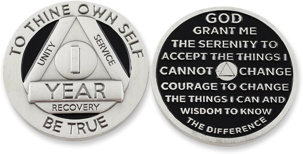 Amazon Com Wizardpins 1 Year Sobriety Medallion Recovery Chip Coin Serenity Prayer One Year Antique Silver 1 Coin Jewelry