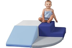 FACTORY DIRECT PARTNERS SoftScape Toddler Playtime Corner Climber, Indoor Active Play Structure for Toddlers and Kids, Safe Soft Foam for Crawling and Sliding (4-Piece Set) - Navy/Powder Blue, 11619-NVPB