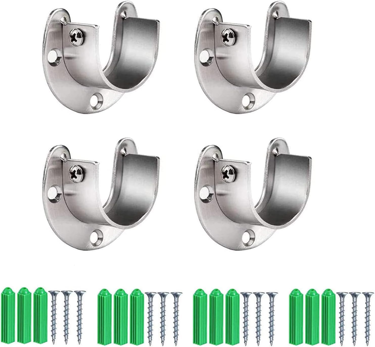 4 Packs Heavy Duty Closet Rod Bracket, Stainless Steel U Shaped Pole Holder Rod Bracket with Screw, for Closet Shower Curtain Rod, Wardrobe, Cabinet (Silver)