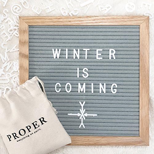 Proper 10" x10" Felt Letter Board with Oak Frame | 340 Letters | Perfect for Quotes, Office, &amp; Interior Decor (Gray)