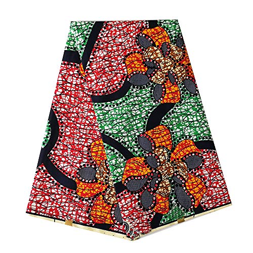 pqdaysun African Super Wax Print Fabric Ankara Fabric Wax Material 6 Yards for Sewing Dress Clothing wax003-red Green (red Green)