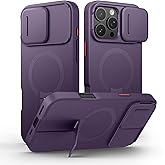 SURITCH for iPhone 16 Pro Max Case with Magnetic Camera Slide Cover and Adjustable Kickstand, Compatible with MagSafe, Shockproof Bumper Case Slim Protective Cover 6.9 Inch, Dark Purple