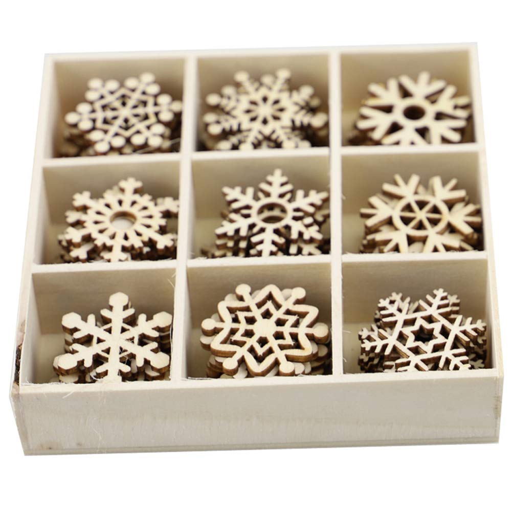 Amosfun 72pcs Wooden Snowflakes Unfinished Wood Ornaments Cutouts Christmas Wood Snowflake for Christmas Decoration Christmas Tree Hanging Embellishments