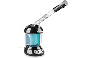 Facial Steamer - DENFANY Nano Ionic Face Steamer with Extendable 360° Rotating Arm - Portable Facial Steamer for Personal Care at Home or Salo (Black)
