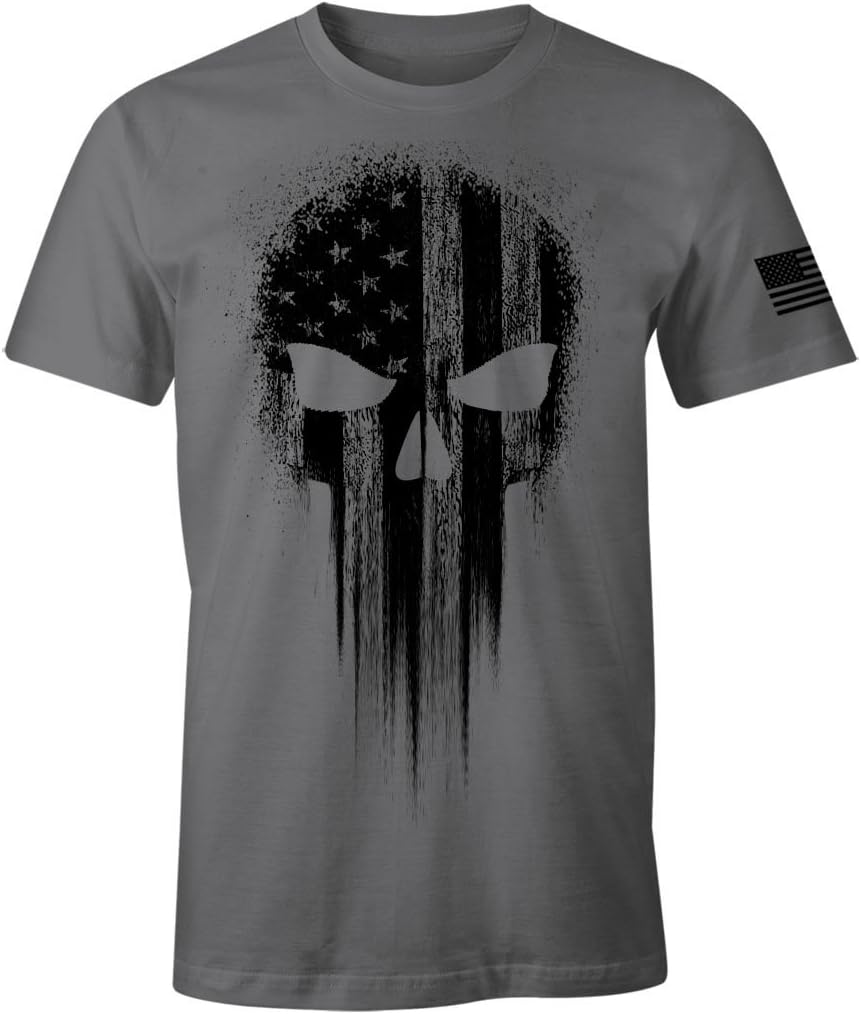 USA Military American Flag Black Skull Patriotic Men's T Shirt