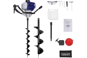 JAYEUW 52cc 2-stroke Gas Powered Earth Auger Post Hole Digger + 4", 8" Bits, 8500rpm Earth Auger Drill Ice Fishing Auger Posthole Digger Garden Auger for Fence Planting Gardening (US Stock)