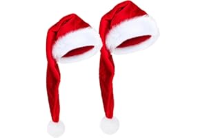 KetQue Long Tail Santa Hats for Adult, 2pcs Christmas Hats Red Pink Black for Christmas New Year Festive Holiday Party
