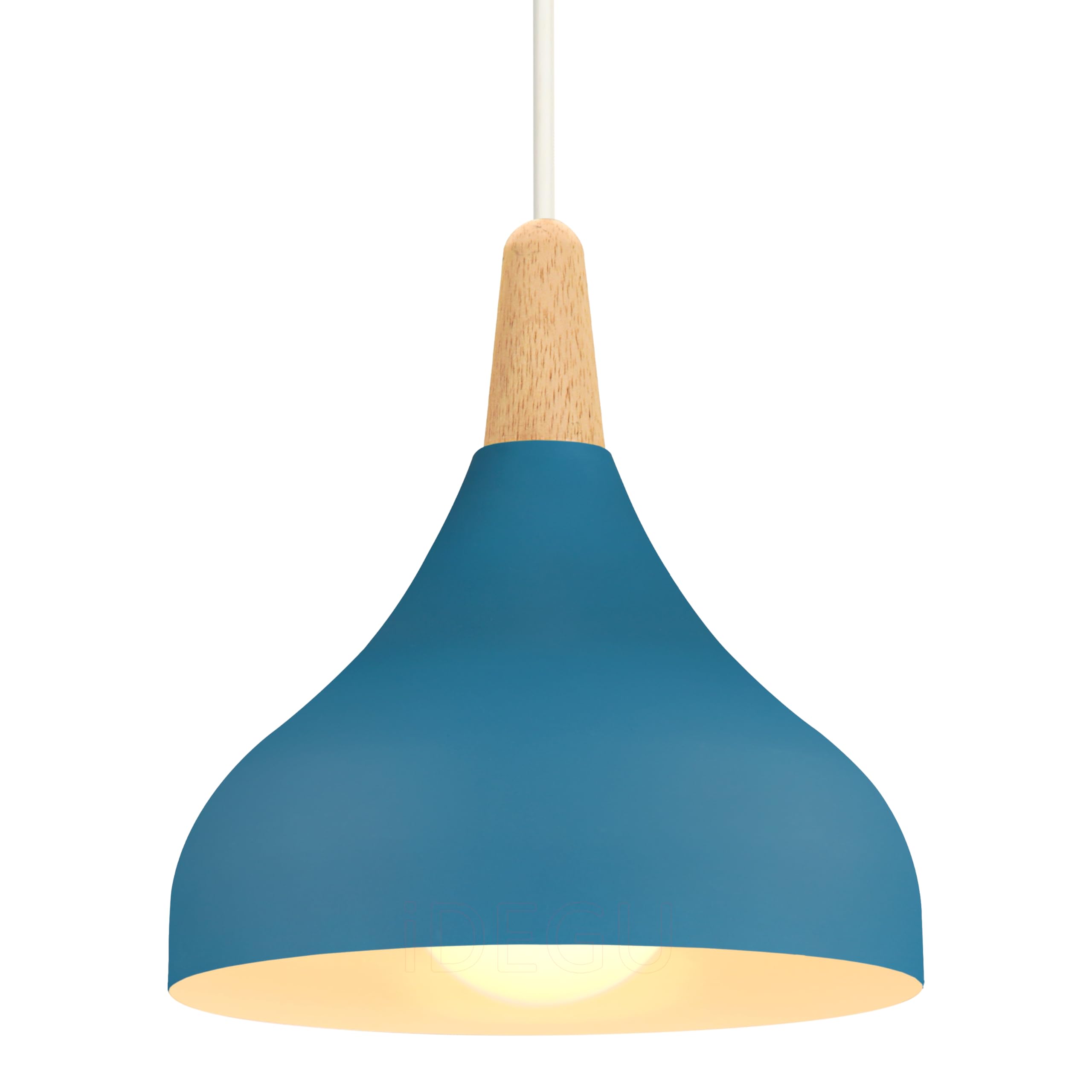 iDEGU Retro Pendant Ceiling Light Modern Drop Style Hat Lampshade E27 Ceiling Light Retro Light Fixture in Metal Wood Pendant Lamp for Bedroom, Dining Room, Kitchen, Φ 20 cm (Oxford Blue)