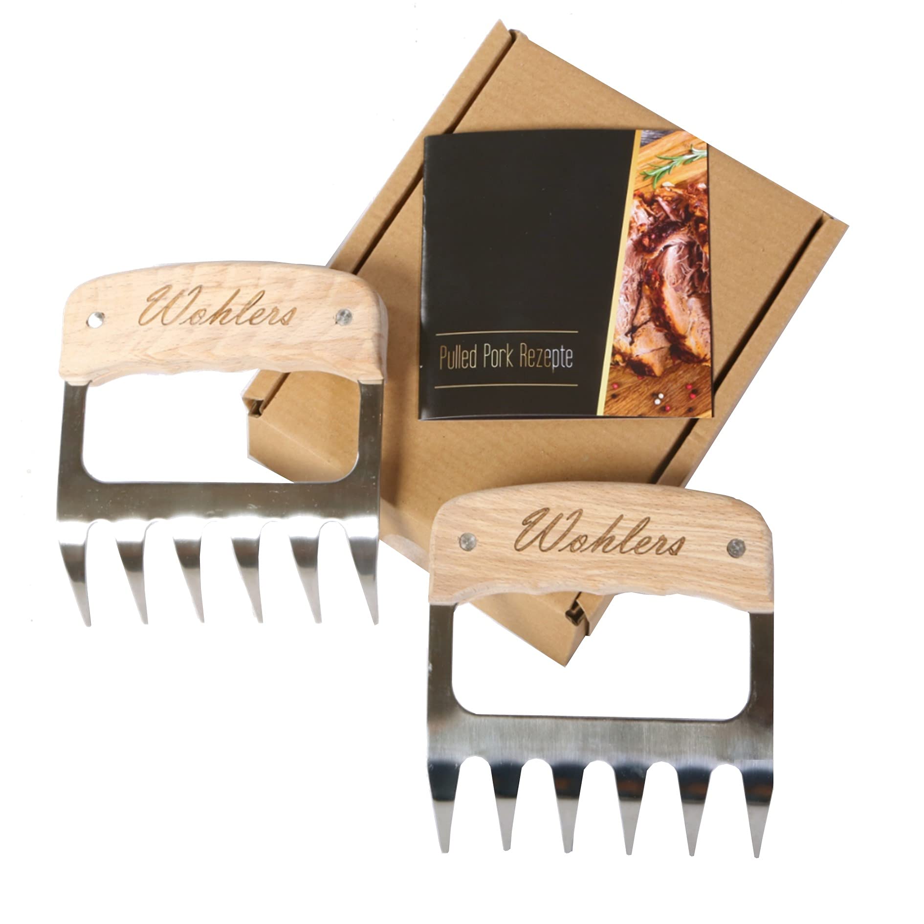 Wohlers Pulled pork claws for juicy and delicious shredder BBQ - stainless steel meat bear claws for perfect pulled pork - with the meat claws for an unforgettable garden barbecue party.