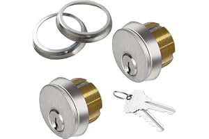 AIsecure Brass Mortise Cylinder with 2 Keys for SC Keyway Standard Commercial Door Lock Cylinder Keyed Alike for Storefront Doors Lock Replacements 2 Pack Silver