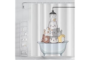 Umpoo Raining Cat Shower Curtain for Kids Cartoon Animal Pattern Colorful Hilarious Funny Kitten Lovely Pets Bathroom Waterproof Fabric Polyester Shower Curtain with Hooks, 60x72 Inch