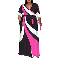 Runwind Plus Size wrap Dress Sexy 3/4 Sleeve V Neck