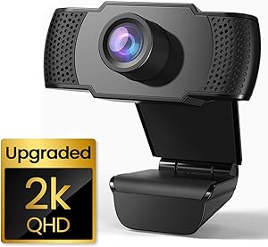 Webcam with Microphone, 2K QHD 1440P PC Laptop Desktop USB Webcam, Plug and Play Web Camera, Widescreen Computer Streaming Camera for Video Call, Conference, Recording, Online Classes, Game