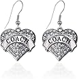 Inspired Silver - Silver Pave Heart Charm French Hook Drop Earrings with Cubic Zirconia Jewelry