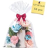 CUDICY 50pcs Cellophane Bags 12x18 Cellophane Wrap Goodie Bags Large Clear Gift Bag Party Favors Bag Clear Treat Wraps with Ties Plastic Gift Packaging Wraps for Cookie Candy