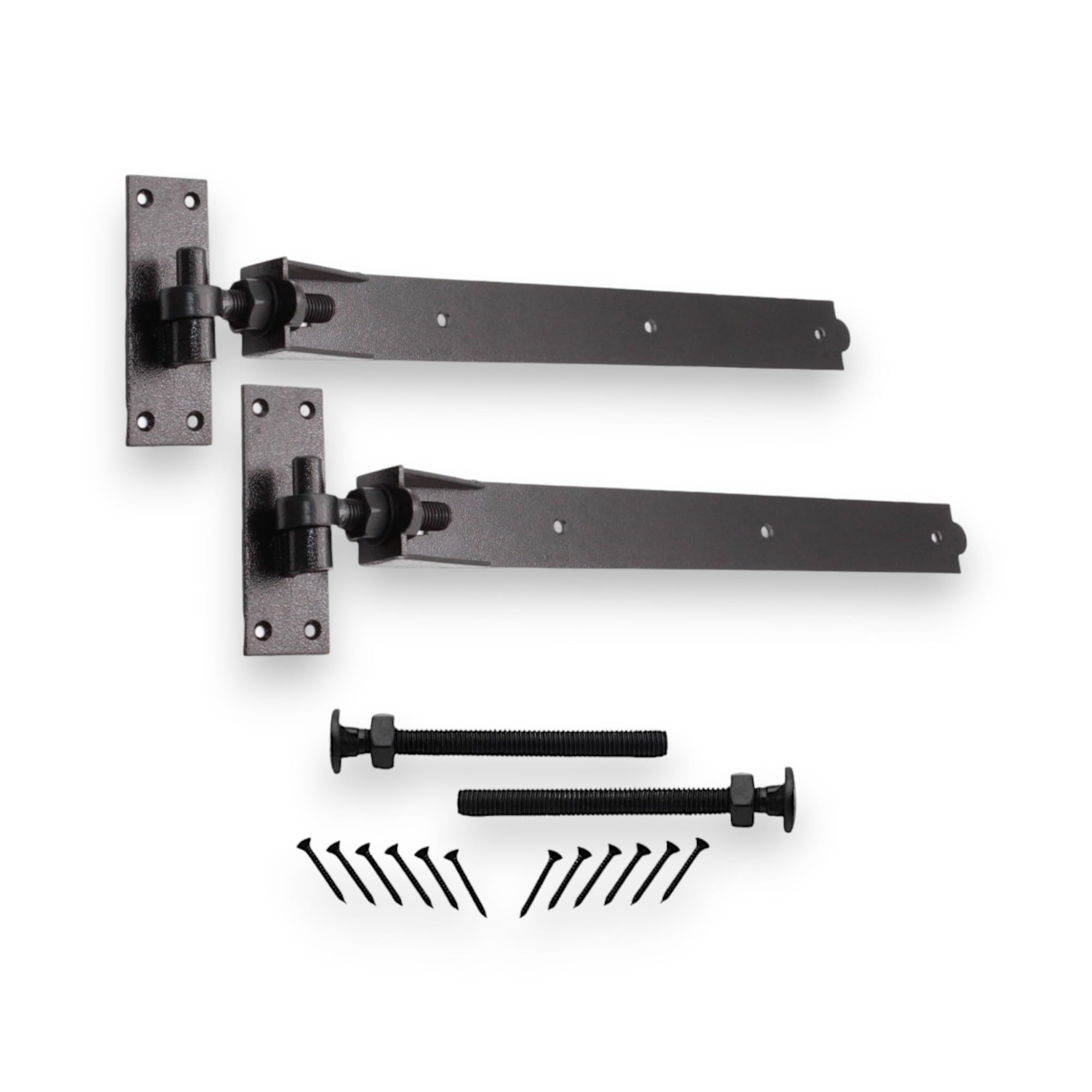 Heavy Duty Kit Pair of 24" (600mm) Adjustable Hook and Band Hinges Epoxy Black Finish – Ideal for Wooden Gate, Garage Door, Garden Gate  