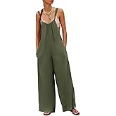 RANTAR Women's Cotton Loose Overalls Summer Back Tie Wide Leg Jumpsuits Backless Sexy Rompers with Pockets