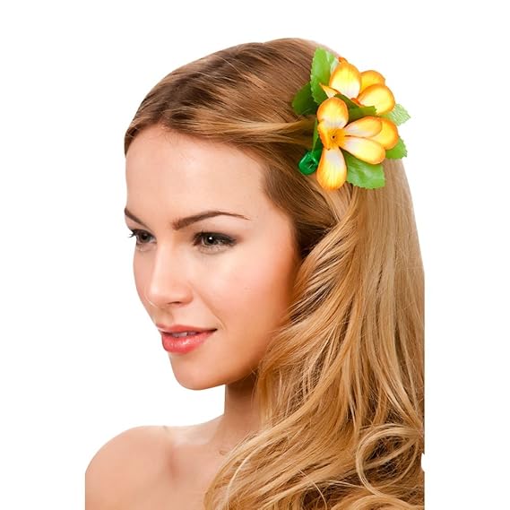 Hawaiian Orange Flower Hair Clip Fancy Dress Accessory Luau Summer