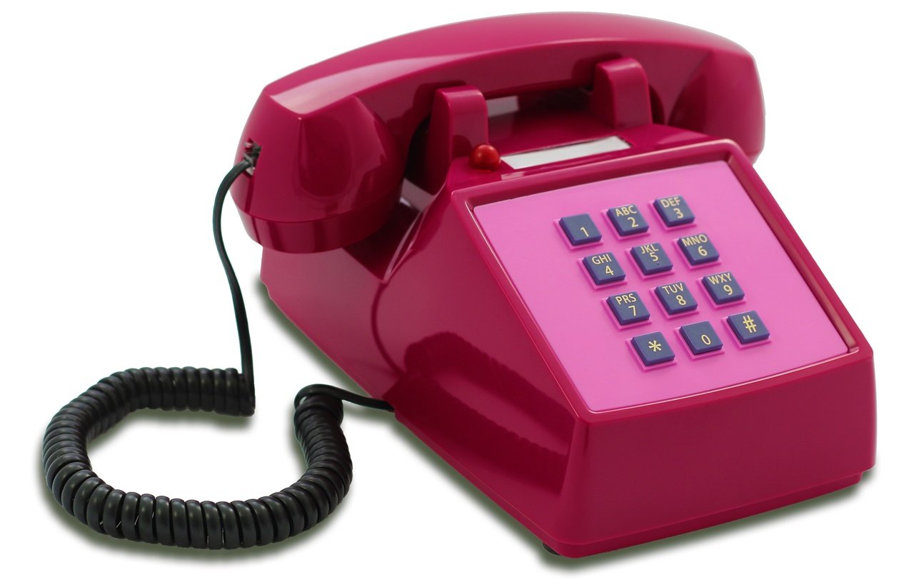 Opis PushMeFon Cable: The Old Fashioned Desktop Retro Telephone - Push Button Landline Phone in Vintage Style for Home Use in Violet Pink
