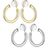 4 PCS Clip on Earrings Women Gold, Clip on Hoop Earrings for Women, Non Pierced Fake Earring for Ears, 20mm (1 Gold 1 Sliver)