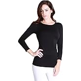 NIKIBIKI Women’s Seamless Plain Jersey 3/4 Sleeve Crew Neck Top - One Size, Black NS5423H