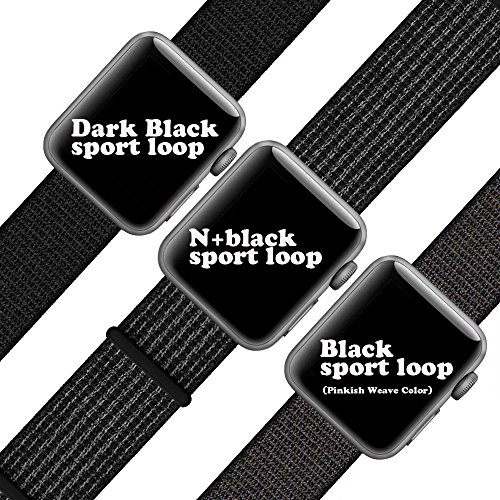 QIENGO Qifit New Nylon Sport Loop with Hook and Loop Fastener Adjustable Closure Wrist Strap Replacment Band for iwatch Apple Watch Series 1/2/3,42mm,N+ Black - Thumbnail 6