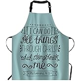 EKOBLA Bible Verse Aprons With I Can Do All Things Through Christ Christian Lettering Quote Waterproof Resistant Chef Cooking Kitchen BBQ Adjustable Aprons for Women Men 27x31 Inch