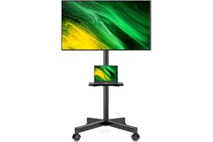 Hemudu Mobile TV Stand for 23-60 Inch LCD LED Flat/Curved Screen TVs, TV Cart Holds up to 77Lbs, Rolling TV Stand with Tilt, Height Adjustable, Pole TV Floor Stand with Shelf Max VESA 400x400mm