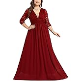 CYCLAMEN Plus Size Wedding Dress Lace Chiffon Deep V-Neck A-Line Long Sleeve Maxi Dresses Formal Evening Gown Cocktail