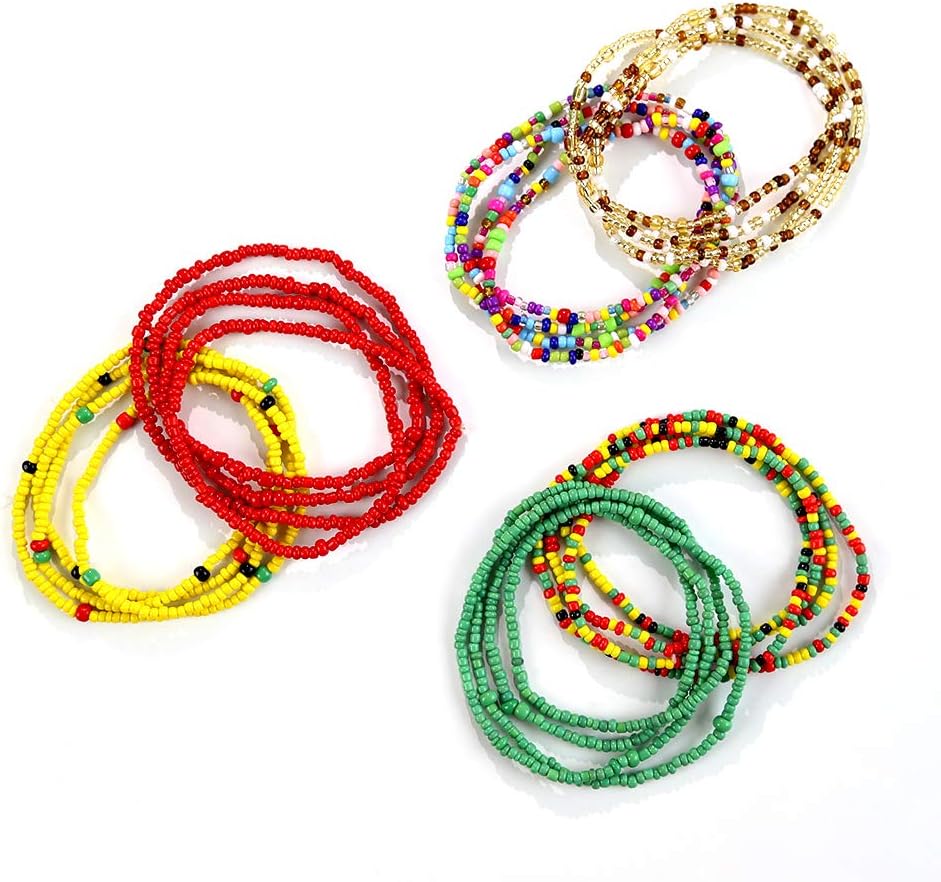 African Waist Beads Set - Colorful Waist Bead Body Chain, Beaded Belly Chain, Summer Bikini Jewelry for Women Girls