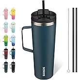 BJPKPK Insulated Tumbler with Handle, 30oz Insulated Tumblers with Lid and Straw, Stainless Steel Metal Water Bottles, Coffee Travel Mugs, Cups, Navy Blue