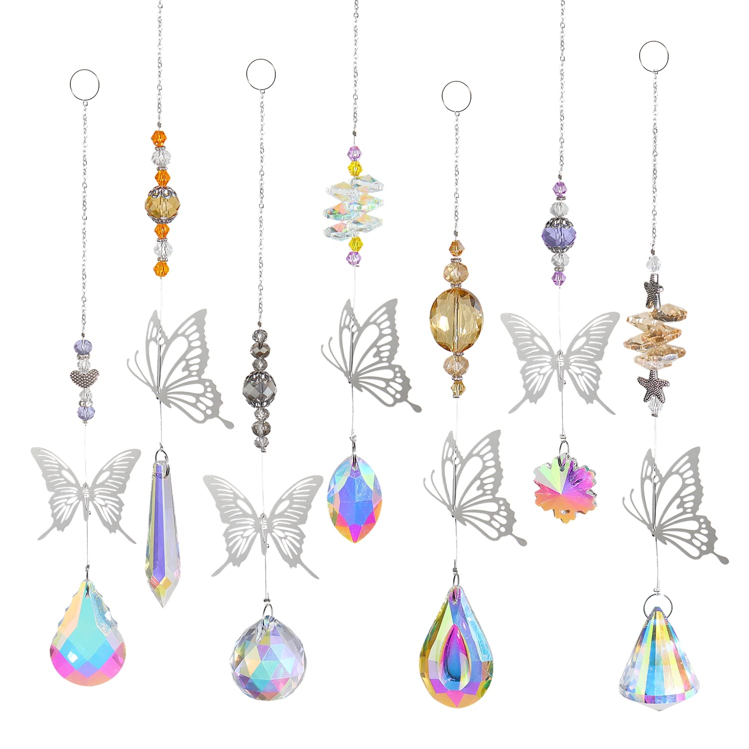 Suncatcher Crystal Window, Pack of 7 Butterfly Crystal Pendant Decoration, Hanging Window Decoration, Crystal Suncatcher, Rainbow Suncatcher Crystal, Rainbow Crystal Pendant, Home Garden Decoration