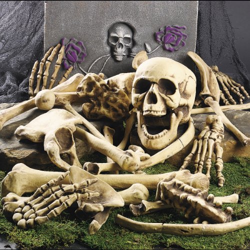 DELUXE HALLOWEEN BAG OF SKELETON BONES - FULL 28 PIECE SET - PERFECT FOR A HALLOWEEN GRAVEYARD or HAUNTED HOUSE... image
