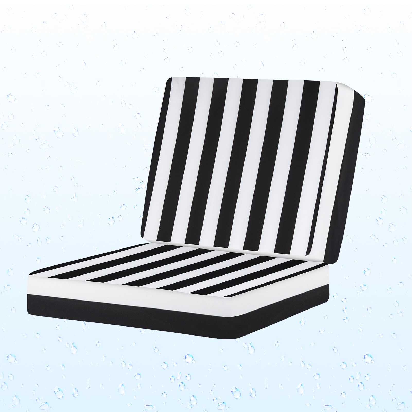 Photo 1 of Iheqard Outdoor Deep Seat Cushion Set, 24 x 24 Inch Waterproof and Fade Resistant Patio Furniture Cushion Backrest with Ties for Patio Garden Yard and Balcony (Black Stripes, 24x24Inch)