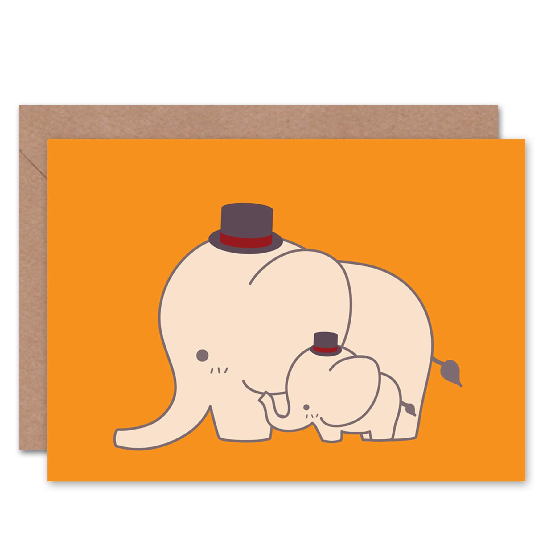 Wee Blue Coo ELEPHANT BABY HAT HIPSTER CUTE ORANGE CARTOON ANIMAL BLANK BIRTHDAY CARD