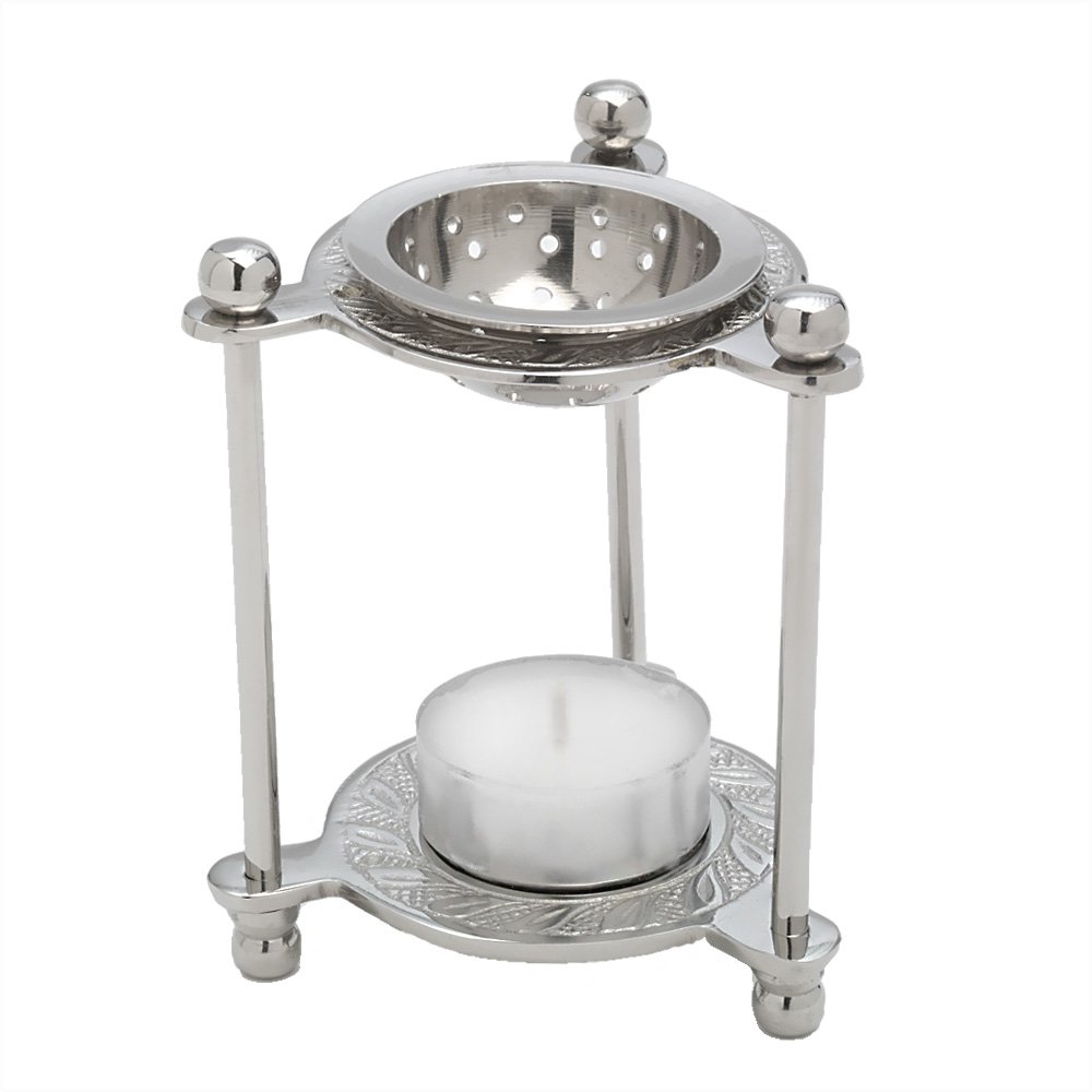 NKlaus Incense Stand with Tea Light Brass Handmade Incense Set Gift 2980 (Silver)