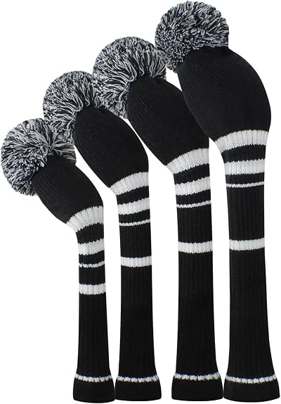 Scott Edward Knit Golf Wood Head Covers Set of 4 Black White Stripes 460CC