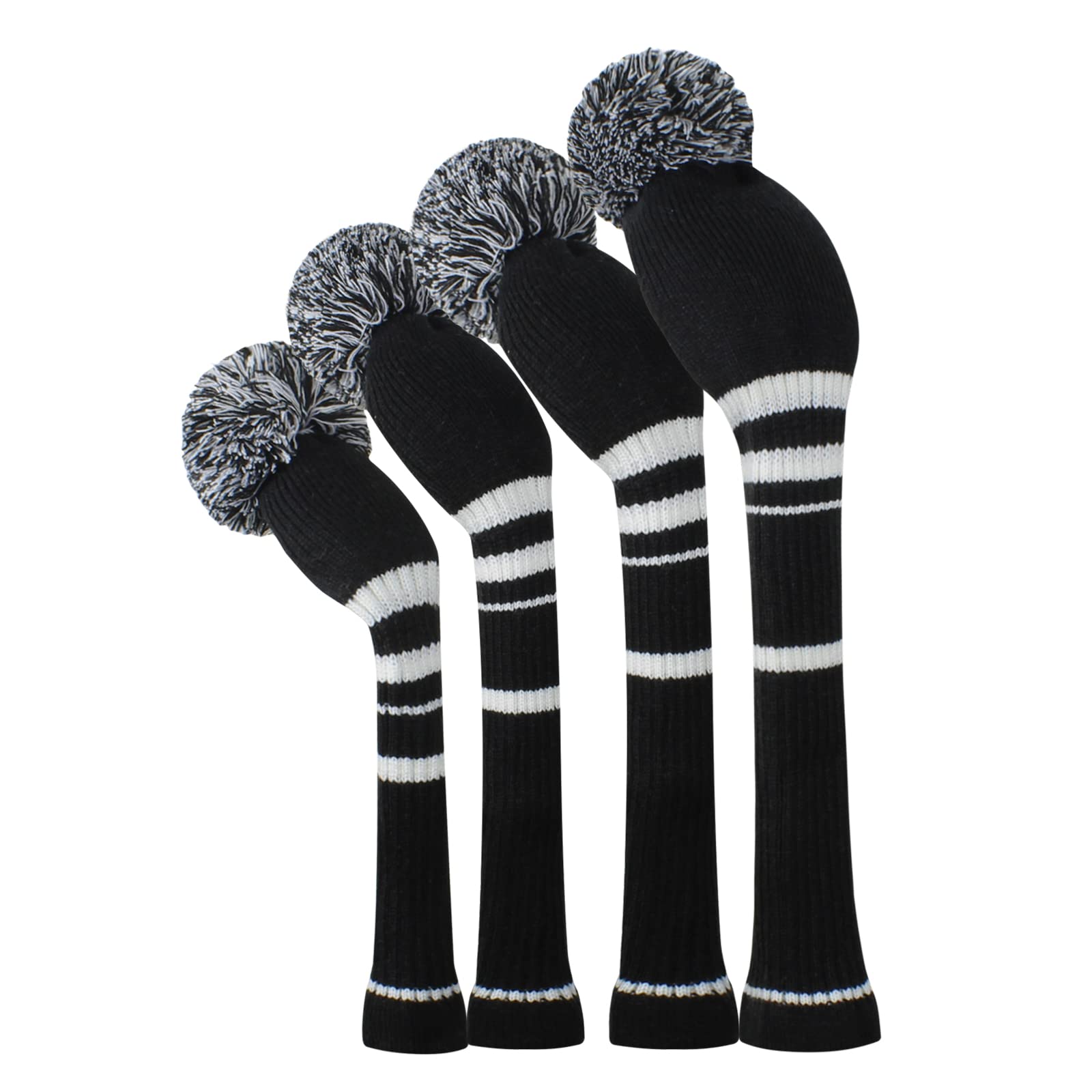 Scott Edward Knit Golf Wood HeadCovers, Set of 4, Fit Driver (460CC) Fairways hybrid/UT, Soft and Thick, Eyes-catching, Black White Stripes