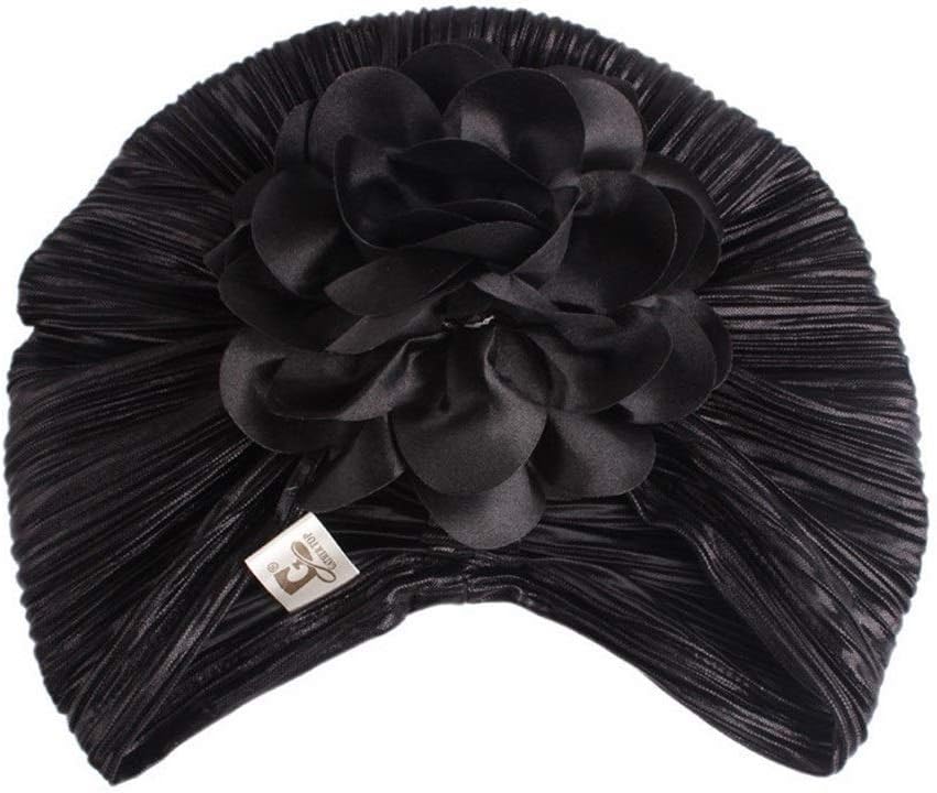 Llan Chemotherapy Hat Fashion Womens King Flower Turban Beanie Hat Bonnet Chemo Cap Muslim Scarf Hijab Islamic Turbante, Pack of 2 (Color : Black)