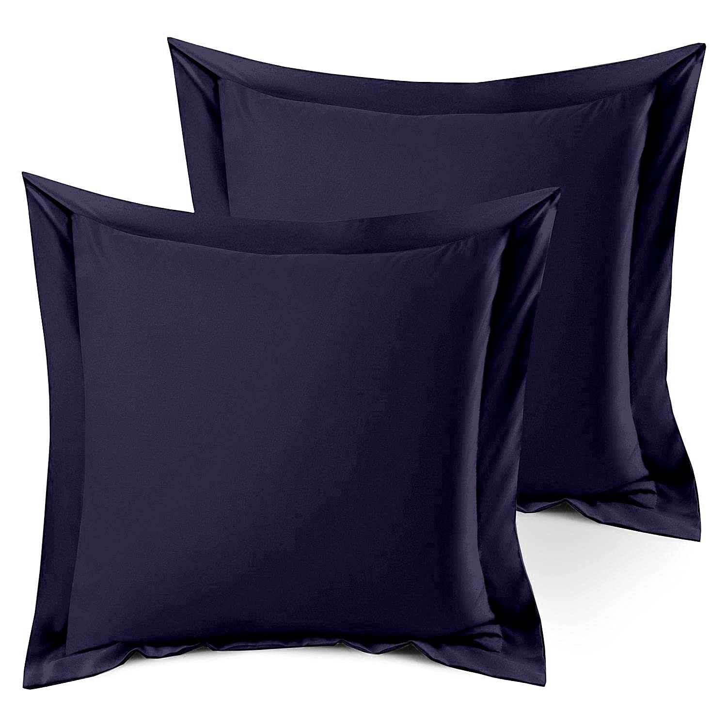Precious Star Linen Pillow Shams Set of 2 Navy Blue Solid European Square 26x26 Inch 600-TC 100% Egyptian Cotton Pack of 2 Euro Navy Blue Shams with 2" Flange Cushion Cover, Super Soft Decorative