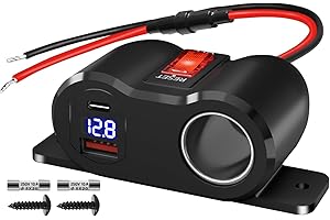 GIBBAB 120W QC3.0 &PD3.0 Outlet Cigarette Lighter Socket Splitter with LED Voltmeter/Rocker, 12V Car Charger Power Adapter Replacement Plug Female for RV Marine Boat Motorcycle Truck ATV UTV Van (3*10A Fuse)