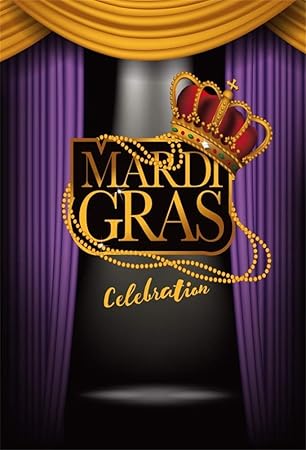 Amazon Com Aofoto 6x9ft Mardi Gras Celebration Backdrop Vinyl Materials Purple Curtain Stage Drapes King S Crown Carnival Party Photography Background Poster Video Drape Wallpaper Photo Studio Props Camera Photo