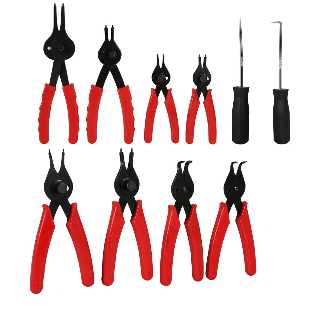 11 pcs Universal Mechanics Internal & External Circlip Plier Tool Set, Snap Ring Pliers Set with a Case a Pick Tool and a Hook Tool