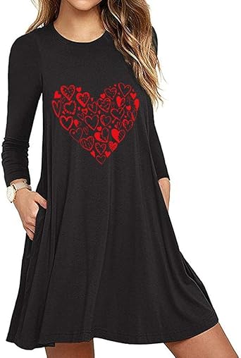 Red Heart Shape T-Shirt Dresses for Women Plus Size Valentine Day Pocket Dress at Amazon Womenâs 