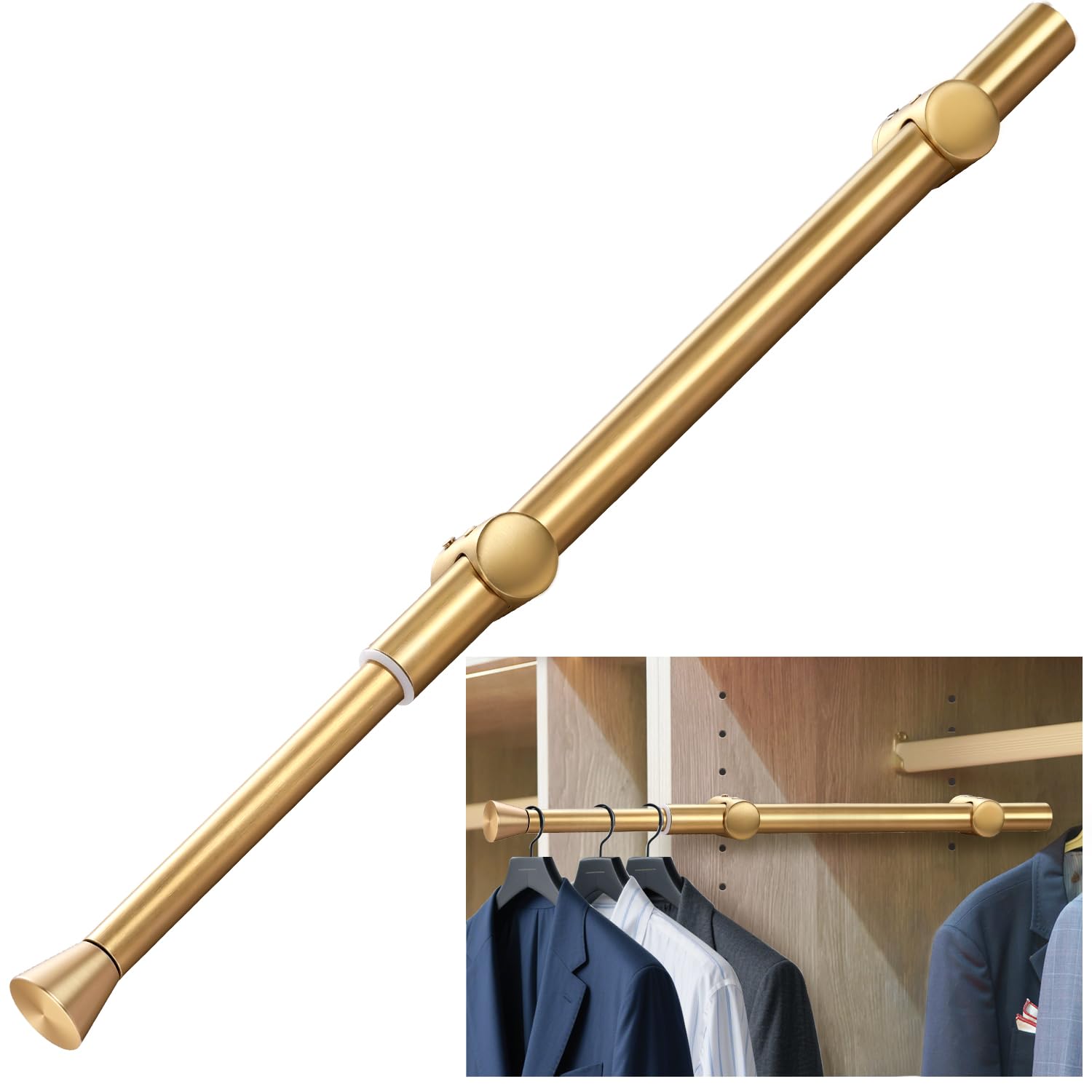 Photo 1 of 12" Pull-Out Valet Rod for Closet Organization, Add Extra Hanging Space 304 Stainless Steel Closet Rods, Space-Saving Design for Small Closets, Golden