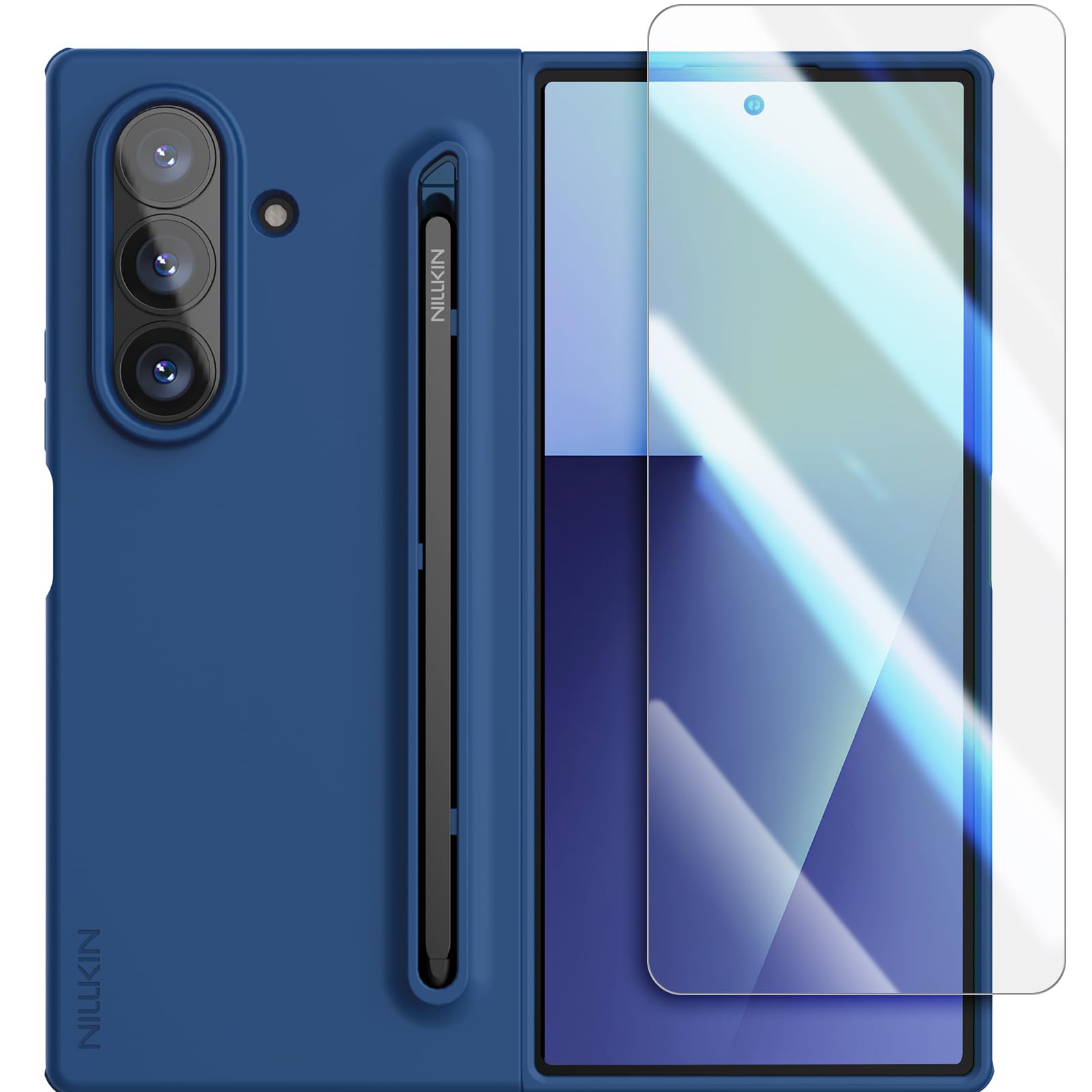 Photo 1 of Nillkin for Samsung Galaxy Z Fold 7 Case with Upgraded Pen & Screen Protector, Fast Wireless Charging, Superior Liquid Silicone, Protective Slim Phone Case with Stylus for Galaxy Z Fold 7, Navy Blue