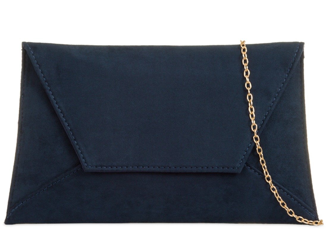 Purple Possum Navy Blue Envelope Clutch Bag, Faux Suede Evening Bag, Ladies Shoulder Bag, Prom Wedding Handbag