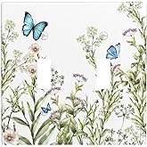 Flower Butterfly Double Toggle Light Switch Plates Outlet Covers Decorative Electrical Wall Plate Receptacle Switchplate Decorate Plug Cover For Bathroom Kitchen 4.5 * 4.5 Inch