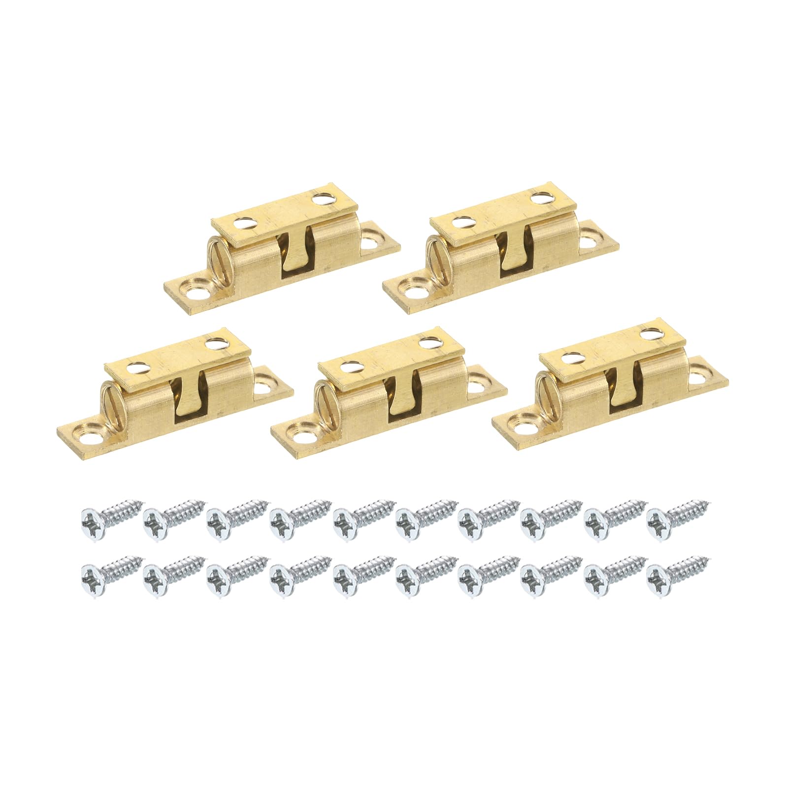 Sourcingmap 5pcs Double Ball Tension Roller Catch Latch, Solid Brass Cabinet Door Catch Adjustable Tension with Screws for Cabinet Closet & Furniture Door Yellow(40mm)